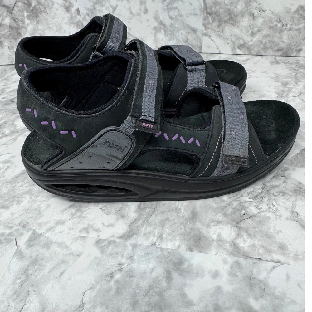 RYN Rocker Sole 💜Walking Sandals Black Purple Triple Strap orthopedic US 7.5 - Picture 4 of 10